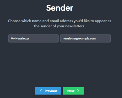 Newsletter extension – Print screen – Configuration – Sender