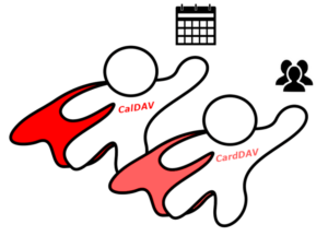 Représentation du protocole de courriel CAlDAV et CardDav en super héro