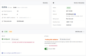 Email hosting dashboard