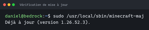 Le script de mise à jour répond que le serveur est déjà à jour en version 1.26.52.3