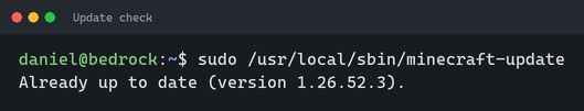 The update script reports that the server is already up to date at version 1.26.52.3